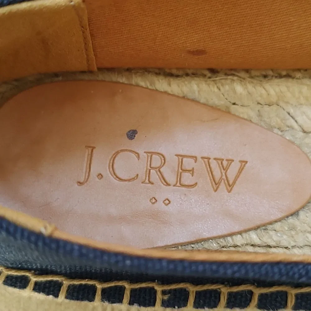J. Crew Navy Blue Canvas Slip On Espadrilles Flats with Pink Cap Toe Size 6